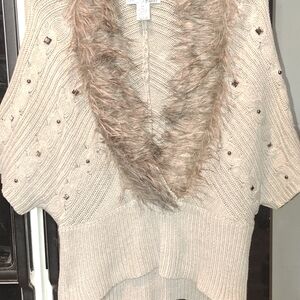 RXB Beige Knit Sweater with Faux Fur Trim